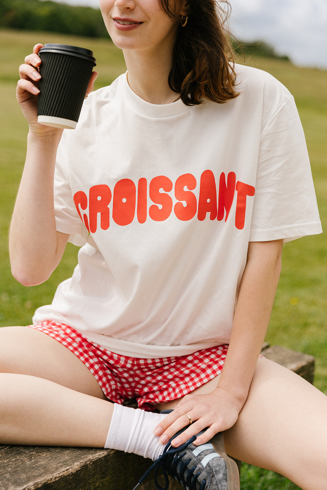 Croissant Embroidered Sleeve Organic T-Shirt