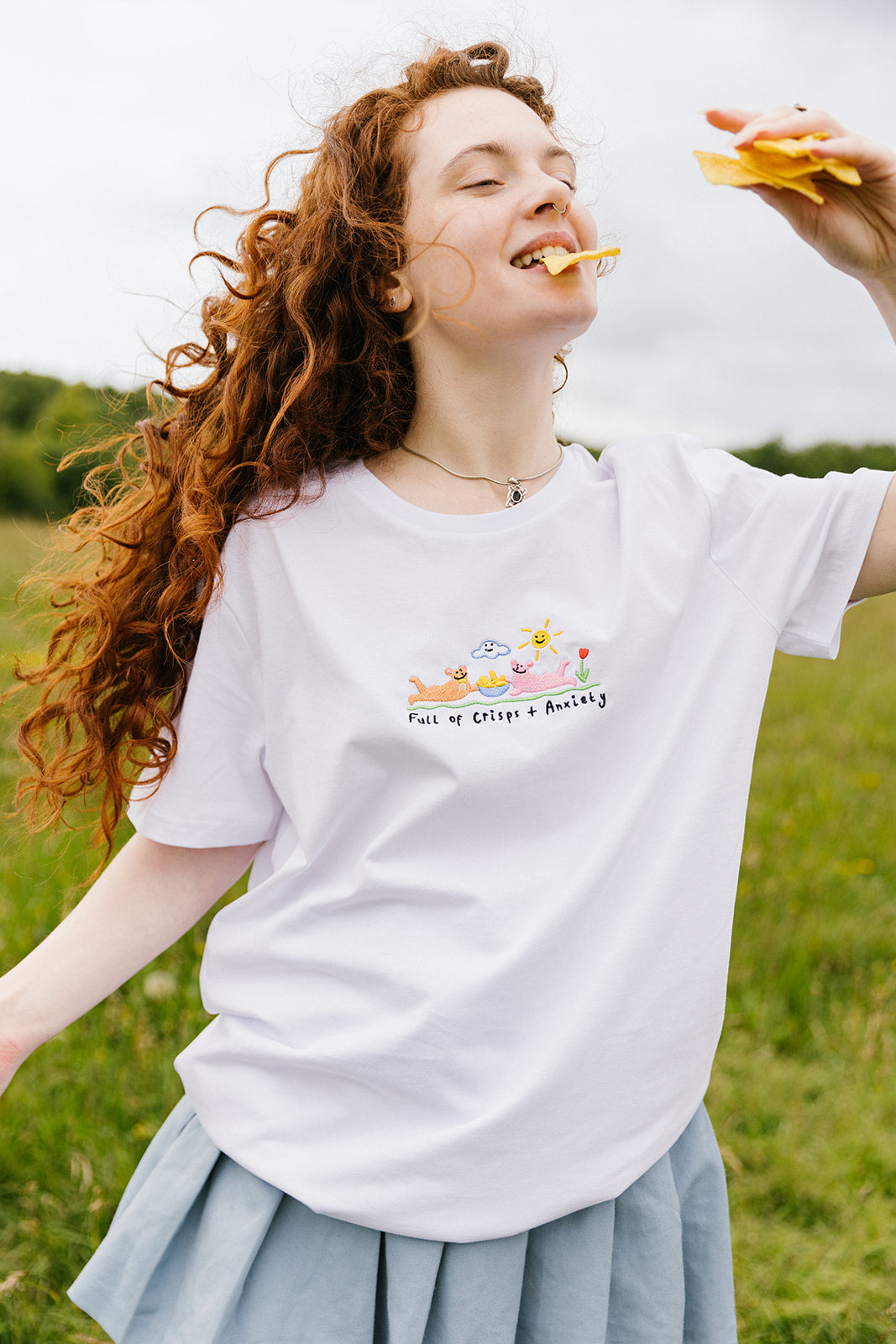 Crisps &amp; Anxiety Embroidered Organic T-Shirt