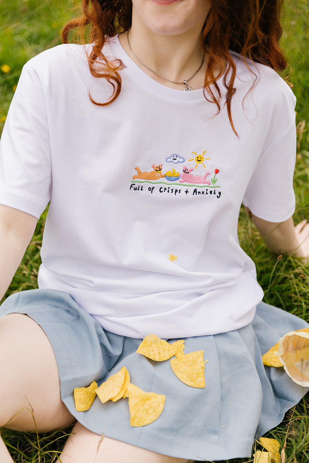 Crisps &amp; Anxiety Embroidered Organic T-Shirt