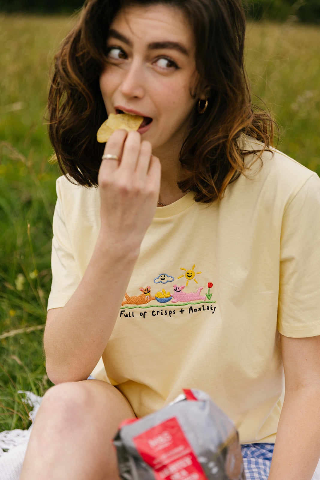 Crisps &amp; Anxiety Embroidered Organic T-Shirt