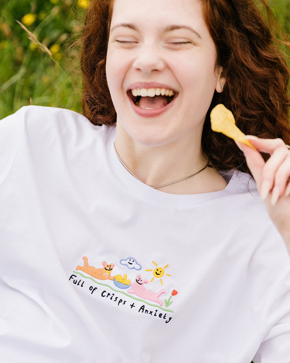 Crisps &amp; Anxiety Embroidered Organic T-Shirt