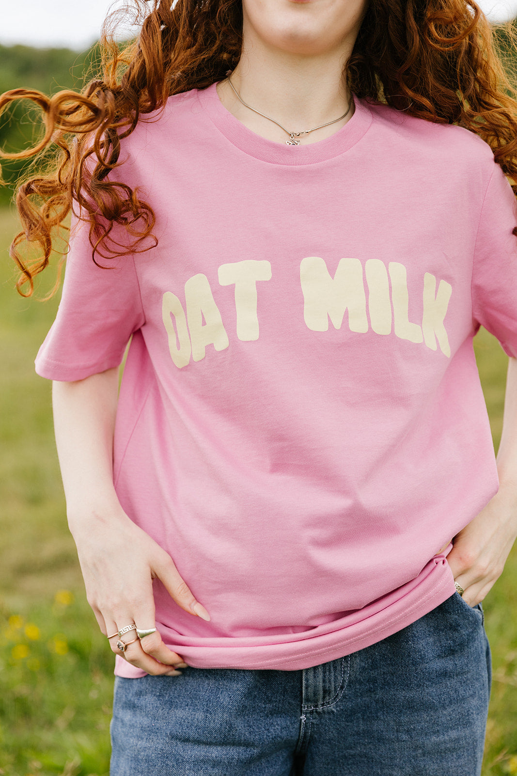 Oat Milk Embroidered Sleeve Organic T-Shirt