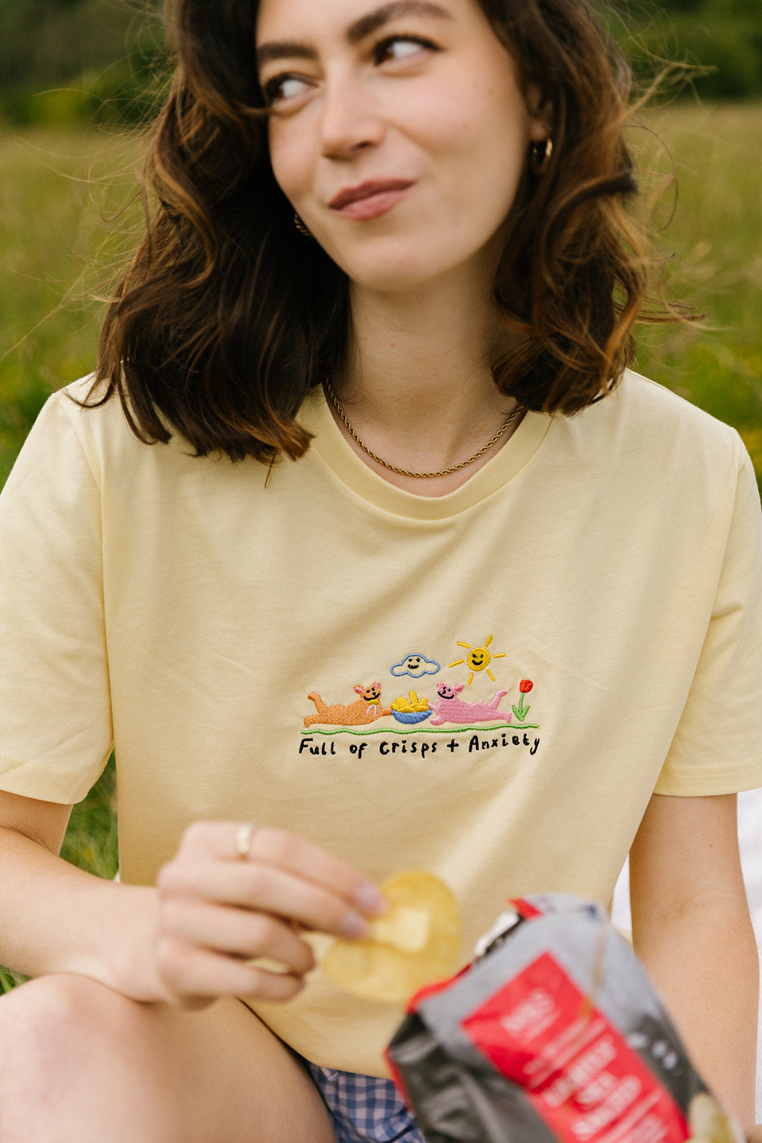 Crisps &amp; Anxiety Embroidered Organic T-Shirt