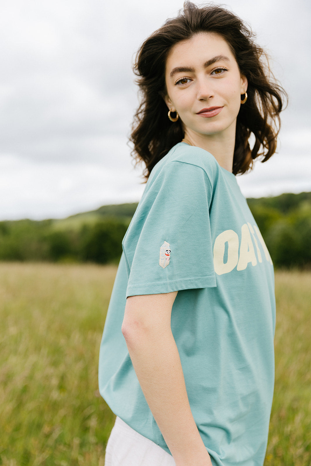 Oat Milk Embroidered Sleeve Organic T-Shirt