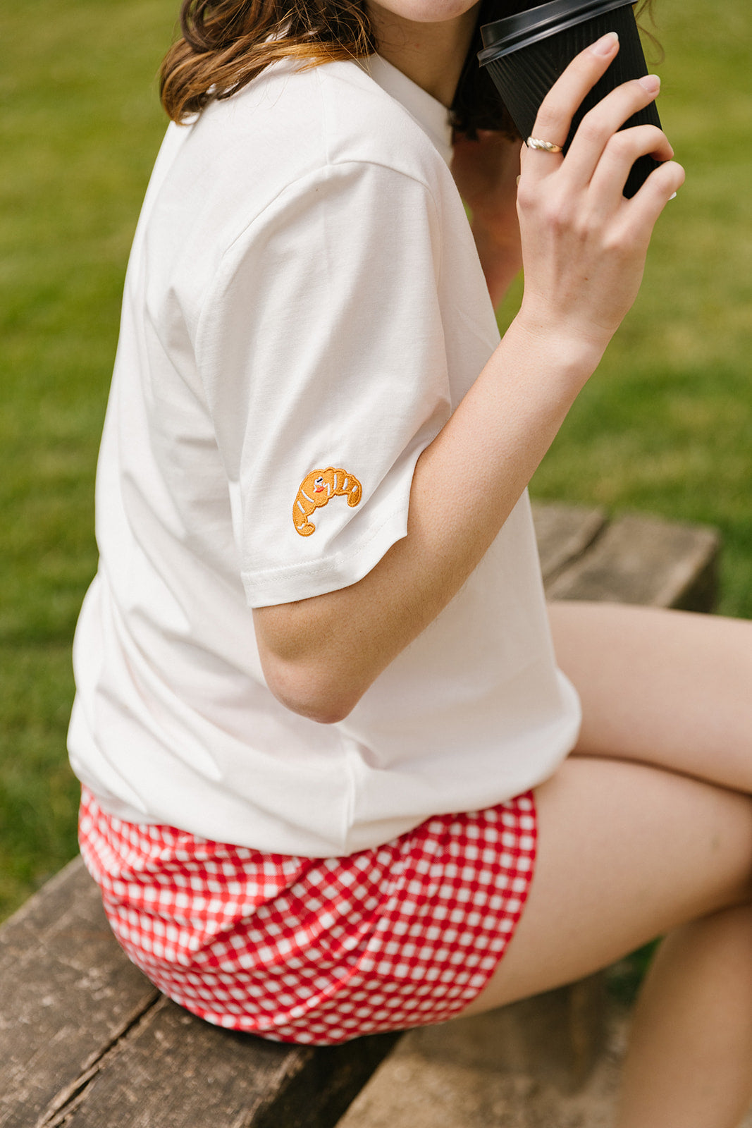 Croissant Embroidered Sleeve Organic T-Shirt