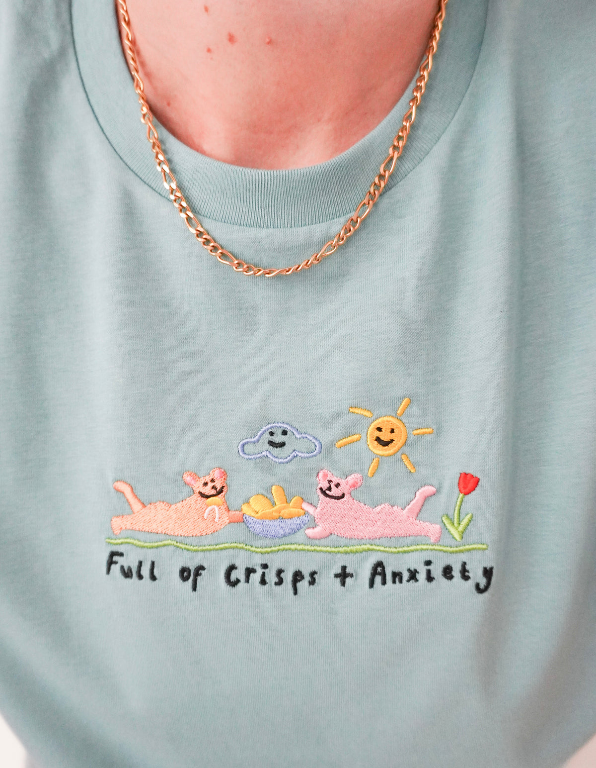 Crisps &amp; Anxiety Embroidered Organic T-Shirt