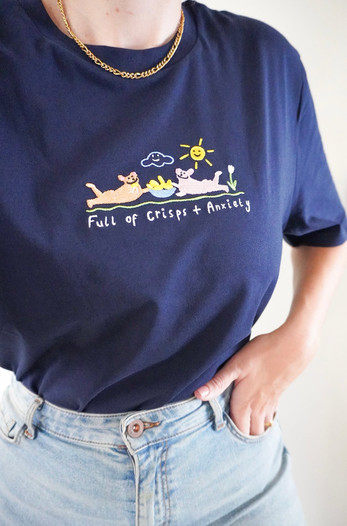 Crisps &amp; Anxiety Embroidered Organic T-Shirt