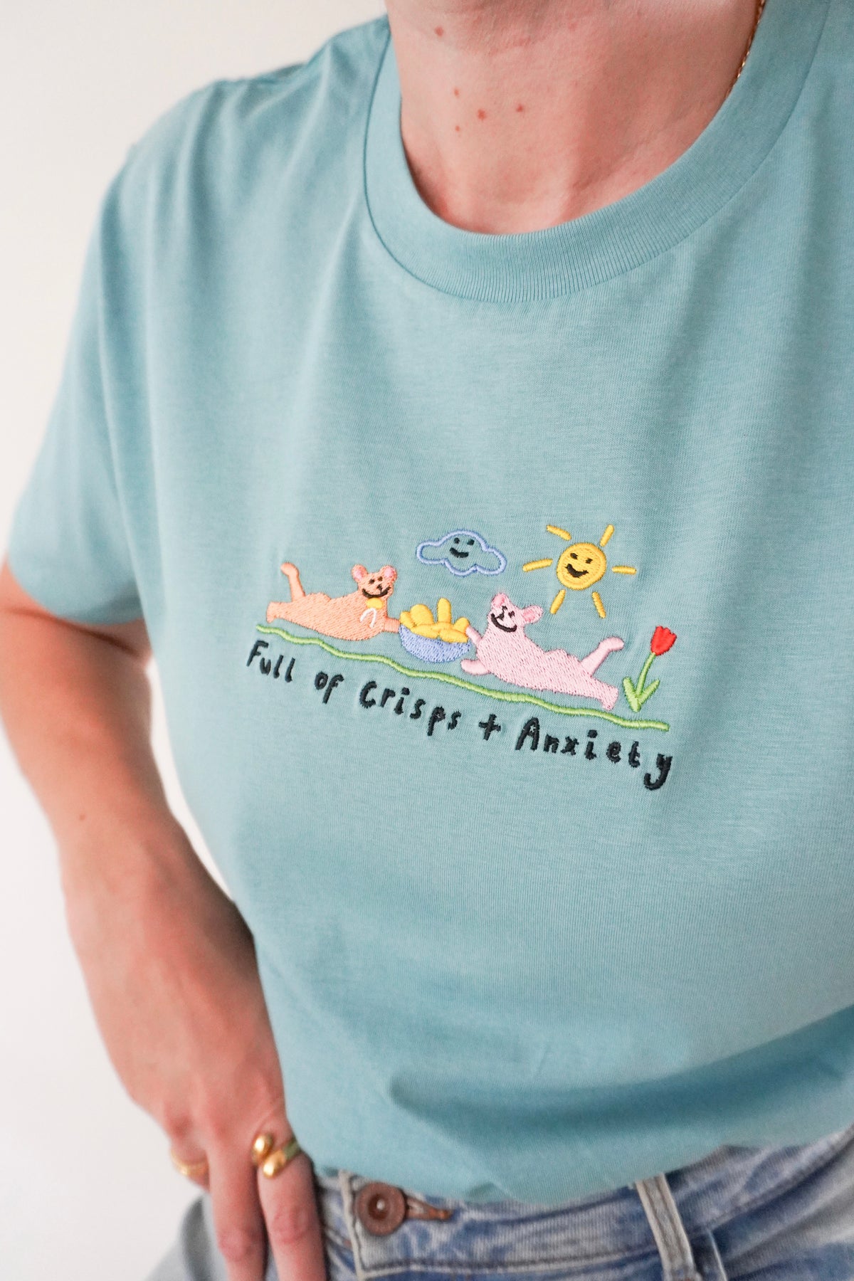 Crisps &amp; Anxiety Embroidered Organic T-Shirt