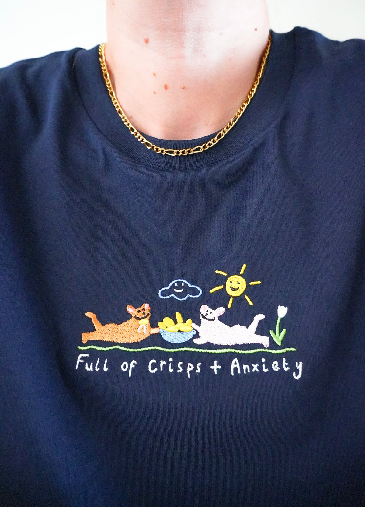 Crisps &amp; Anxiety Embroidered Organic T-Shirt